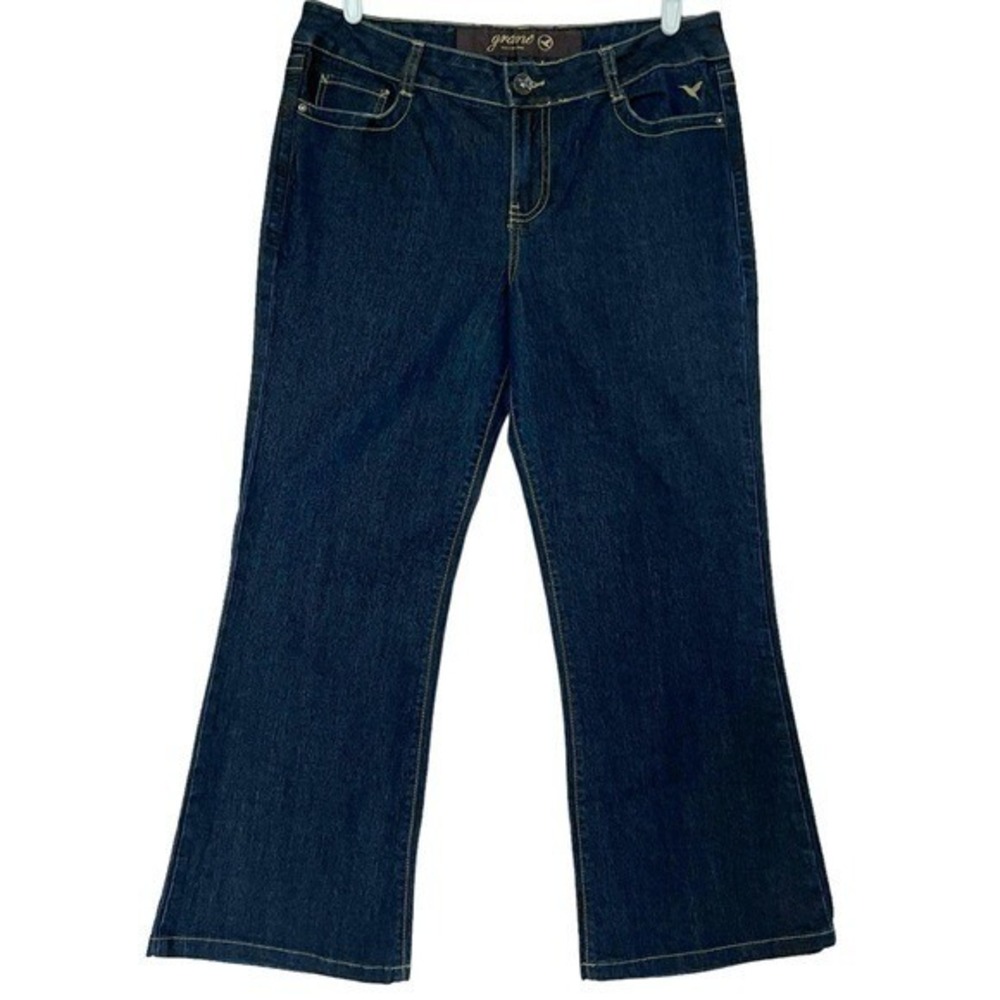 Grane Women's Denim Jeans Size 13 Junior Boot Cut Mid Rise Stretch Navy Blue